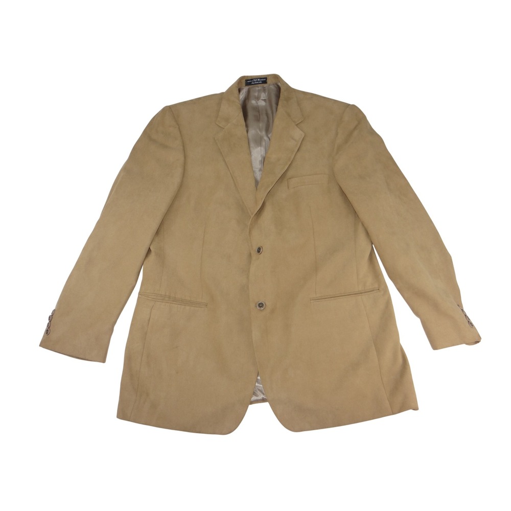Andrew Fezza Mens Faux Suede Blazer Tan Two Button Sport Coat 46L 4475